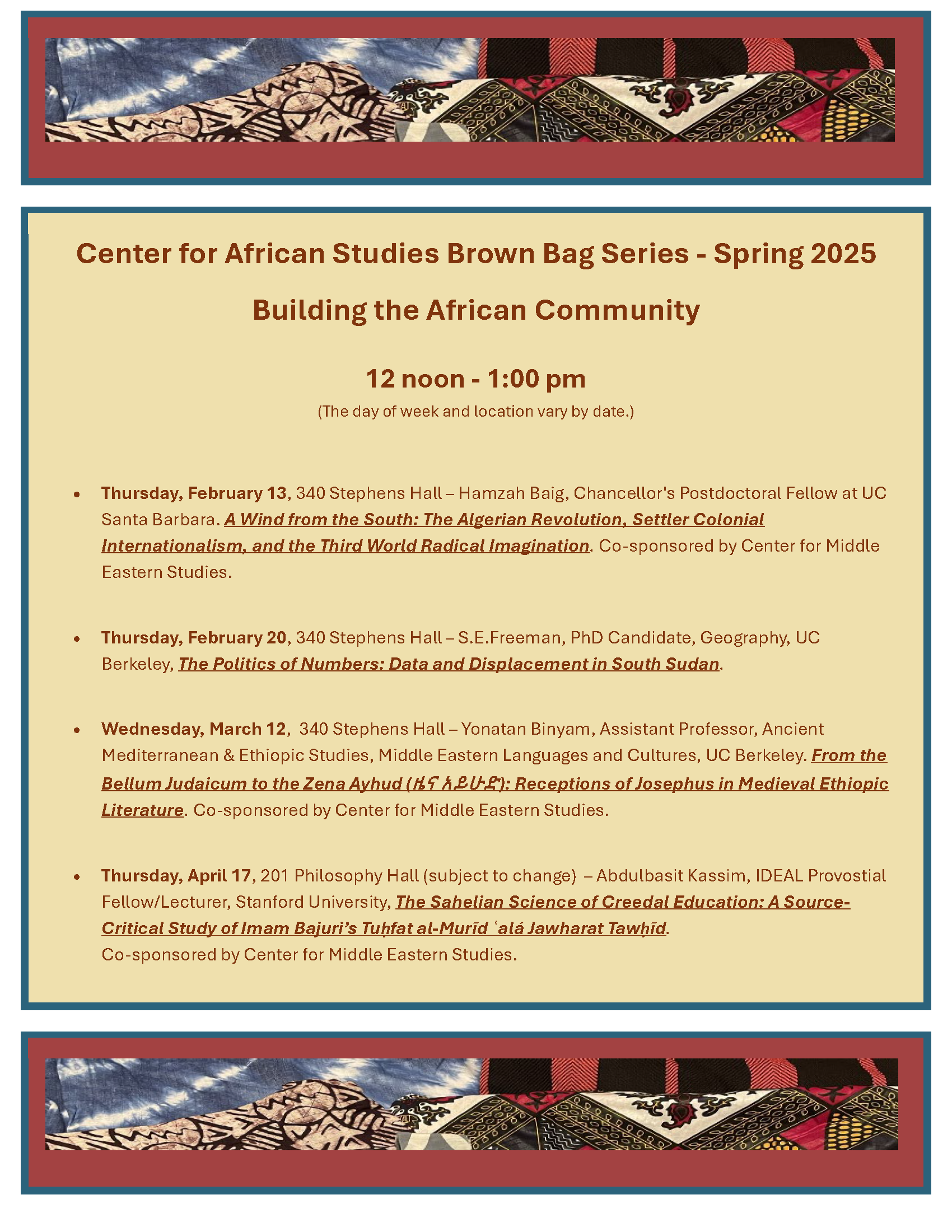 Spring 2025 Brown Bag Series list of 4 events