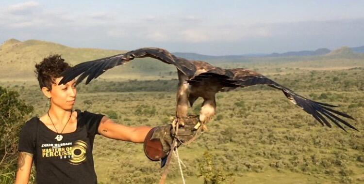 Christine Wilkinson with an eagle