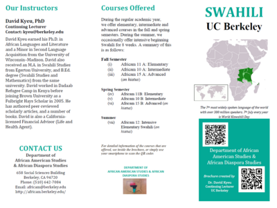 Informative poster about taking language courses in Swahili at UC Berkeley